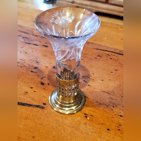 Antique 1800's E & JB etched tny bud vase EPNS SILVER PLATE BASE - Picture 3 of 6